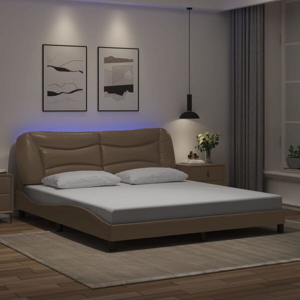 vidaXL Bed Frame Cappuccino Faux leather, metal, solid pine wood, plywood