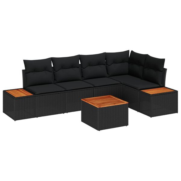 vidaXL Garden Sofa Set with Cushion 6 pcs Black Poly rattan