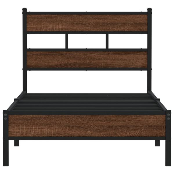 vidaXL Bed Frame Brown Oak Steel, engineered wood Twin Bed Frame