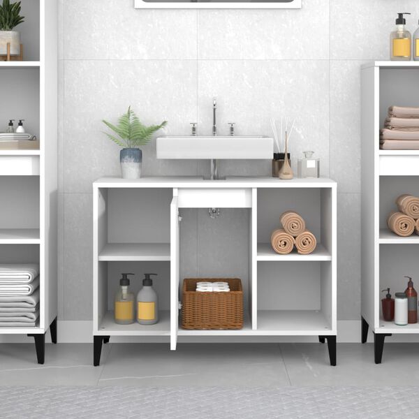 vidaXL Sink Cabinet White Engineered wood, Metal Medium