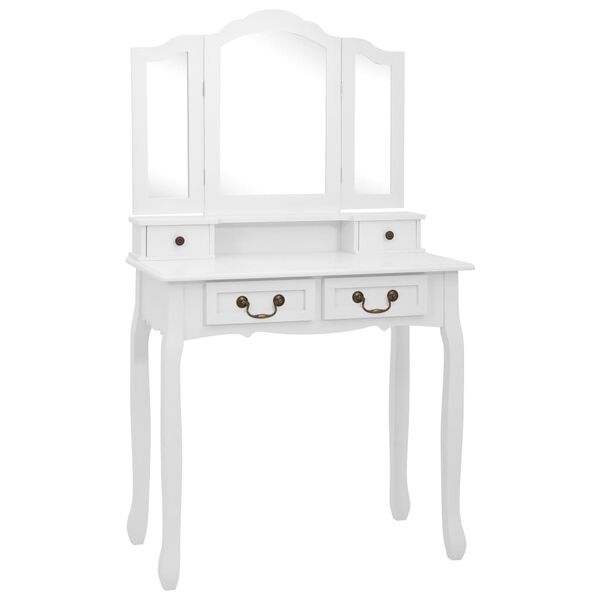 vidaXL Dressing Table Set with Stool White 31.5x27.2x55.5" Paulownia Wood