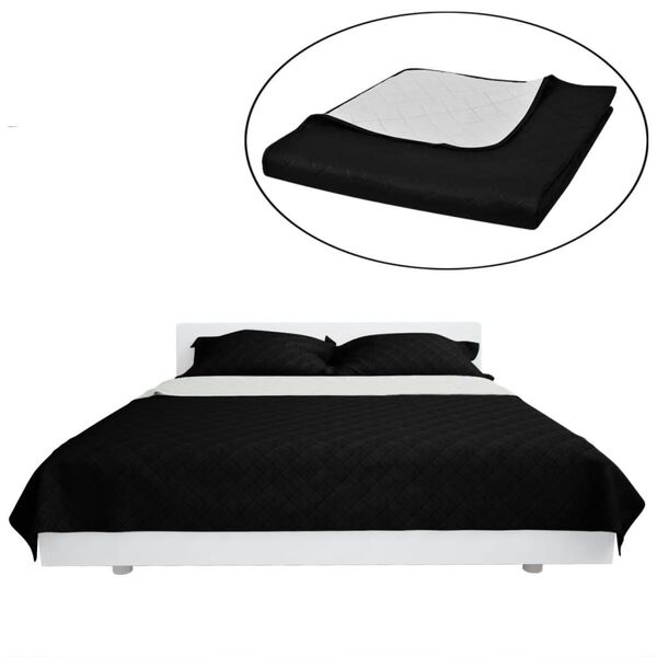 vidaXL Bedspread Black and White Microfiber with PP cotton filling