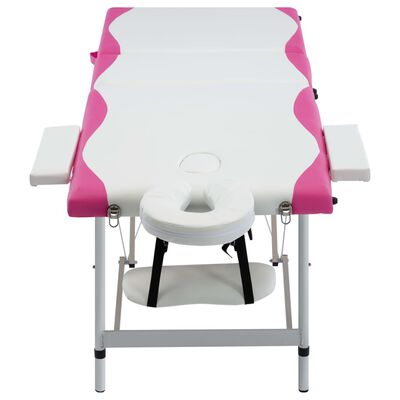 vidaXL 3-Zone Foldable Massage Table Aluminum White and Pink