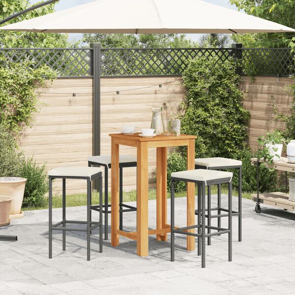 vidaXL Garden Bar Set Black Solid Acacia Wood 5 Piece Set