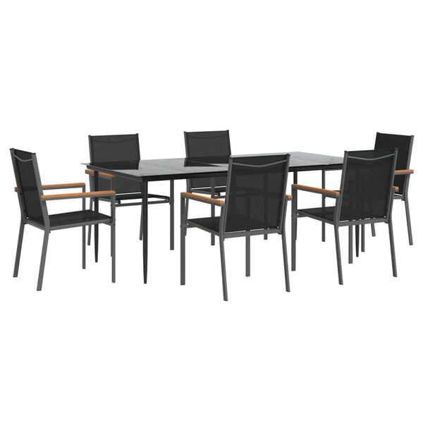 vidaXL 7 Piece Patio Dining Set Black Textilene and Steel