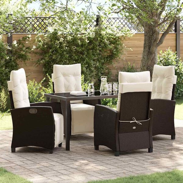 vidaXL Garden Dining Set with Cushion 5 pcs Brown Poly Rattan