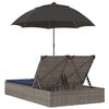 vidaXL Double Sun Lounger with Cushions&Parasol Gray Poly Rattan