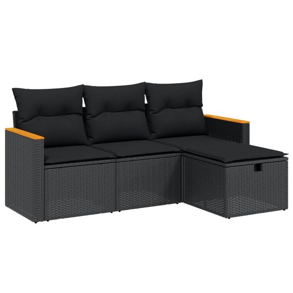 vidaXL Garden Sofa Set Black PE rattan 4 Piece Set