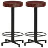 vidaXL Bar Stool Set of 2 Brown, Black Real Leather, Powder-Coated Iron