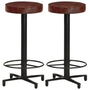 vidaXL Bar Stool Set of 2 Brown, Black Real Leather, Powder-Coated Iron