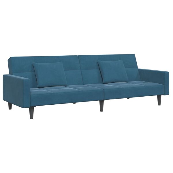 vidaXL 2-Seater Sofa Bed with Footstool Blue Velvet