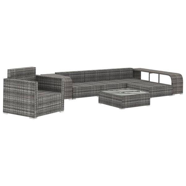 vidaXL Patio Sofa Set of 8 Gray Rattan with Dark Gray Cushion Poly Rattan