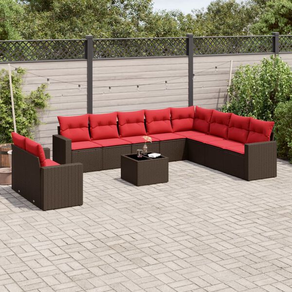 vidaXL 11 Piece Patio Sofa Set with Cushions Brown Poly Rattan