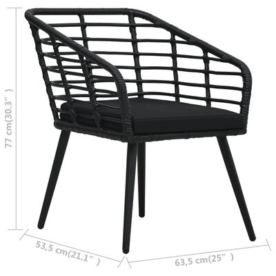 vidaXL Patio Chairs with Cushions 2 pcs Poly Rattan Black