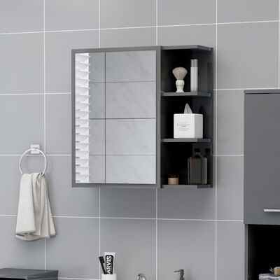 vidaXL Bathroom Mirror Cabinet High Gloss Gray 24.6"x8.1"x25.2" Chipboard
