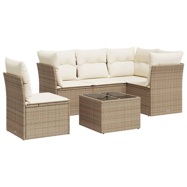 vidaXL Garden Sofa Set Beige PE rattan 6 Piece Set Adjustable Armrests