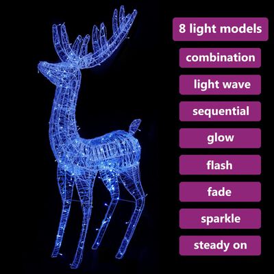 vidaXL XXL Acrylic Christmas Reindeer 250 LED 6 ft Blue