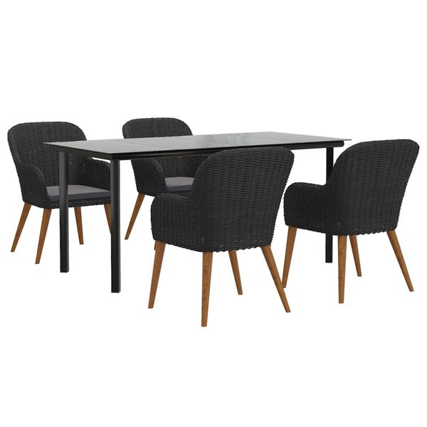 vidaXL Garden Dining Set Black Solid Acacia Wood 5 Piece Set Durable