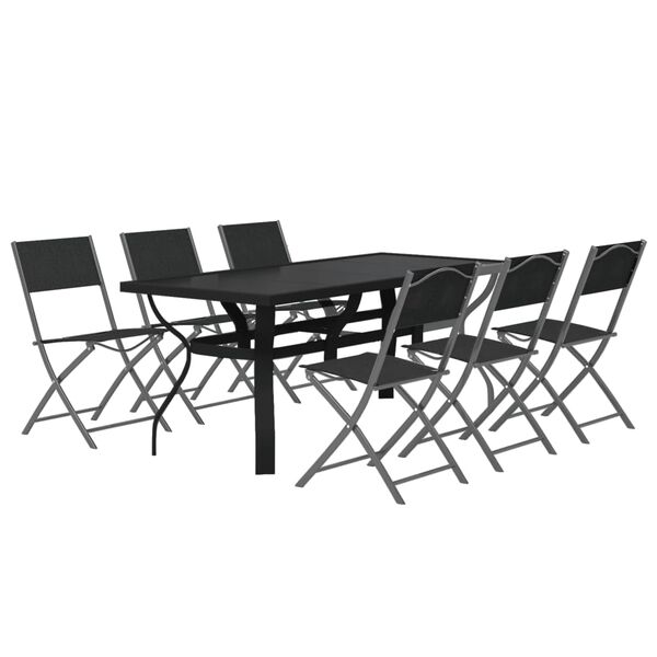 vidaXL Garden Dining Set Grey Powder-coated steel 7 Piece Foldable