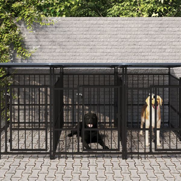 vidaXL Dog Kennel Black Powder-Coated Steel 60.8 sq ft floor area
