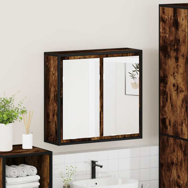 vidaXL Bathroom Mirror Cabinet Smoked Oak Engineered wood, metal