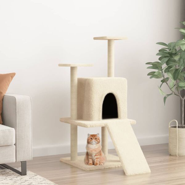 vidaXL Cat Tree Cream Engineered wood, plush, sisal Medium Durable