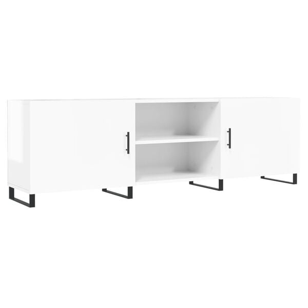 vidaXL TV Cabinet High gloss white Medium Engineered wood & Iron