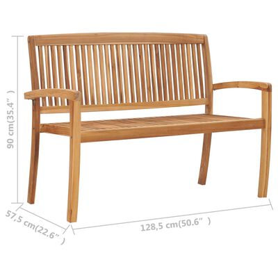 vidaXL 2-Seater Stacking Patio Bench 50.6" Solid Teak Wood