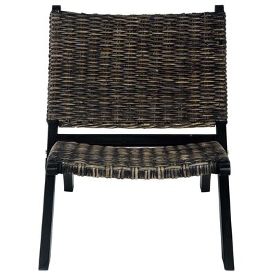 vidaXL Relaxing Chair Black Natural Kubu Rattan and Solid Mahogany Wood
