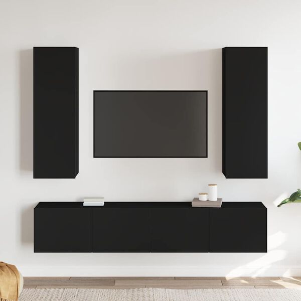 vidaXL TV Cabinet Set of 4 Black Engineered wood Medium TV Cabinet