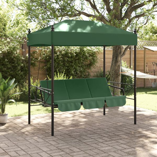 vidaXL Garden Swing Bench Green Powder-Coated Steel Large