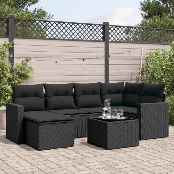 vidaXL Garden Sofa Set Black PE rattan Large Adjustable Feet