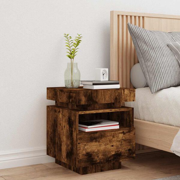 vidaXL Bedside Cabinet Smoked Oak Engineered Wood Compact
