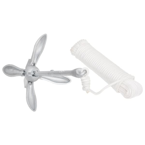 vidaXL Folding Anchor with Rope Silver 8.8 lb Hot Dip Galvanized Cast Iron