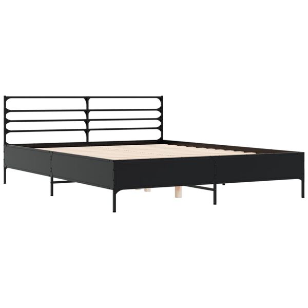 vidaXL Bed Frame Black Engineered Wood, Metal, Plywood King Bed Frame
