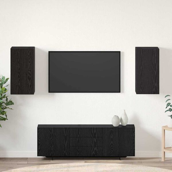 vidaXL Wall TV Cabinet 2 pcs Black Oak 12.01 x 11.81 x 23.62 in