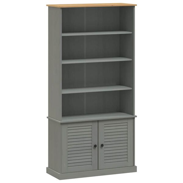 vidaXL Bookcase Grey Solid pine wood, engineered wood, metal Tall