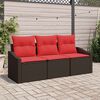 vidaXL Sofa Set with Cushion 3 pcs Brown Poly Rattan