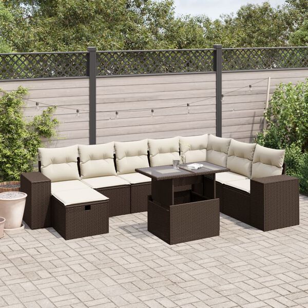 vidaXL Garden Sofa Set Brown, Cream White