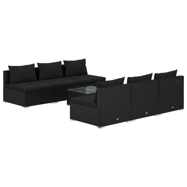 vidaXL Garden Lounge Set Black Poly Rattan, Powder-Coated Steel, Plastic