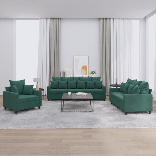 vidaXL Sofa Set Dark Green Velvet, Metal, Plywood Medium Seats Many