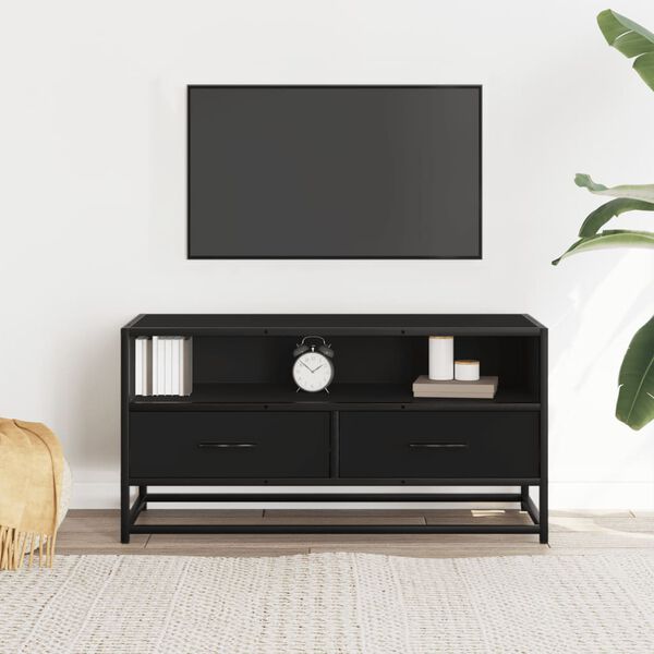 vidaXL TV Cabinet Black Engineered wood, metal 31.5 x 13.6 x 15.7 in