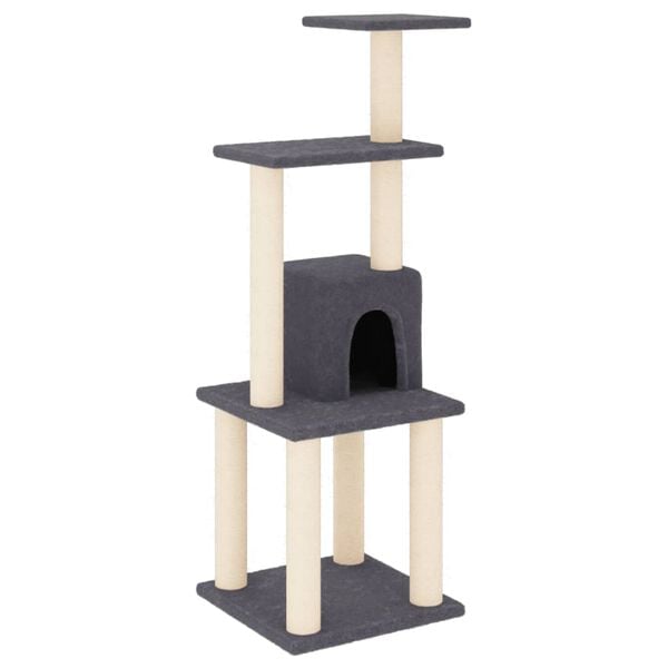 vidaXL Cat Tree Dark grey Engineered wood, Plush, Sisal Medium