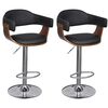 vidaXL Bar Stool Set of 2 Black and Brown Faux Leather, Wood, Chromed Iron