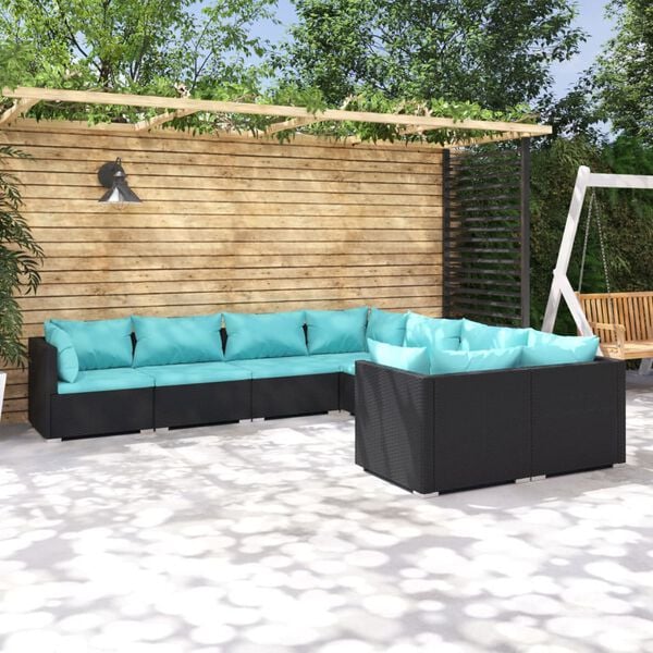 vidaXL Garden Lounge Set Poly rattan black, Water blue