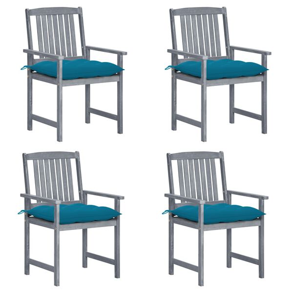 vidaXL Patio Chair Set of 4 Gray Solid acacia wood Standard Durable