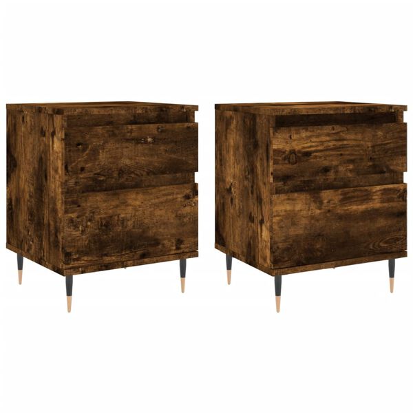 vidaXL Bedside Cabinet Set of 2 Smoked Oak Engineered Wood Medium