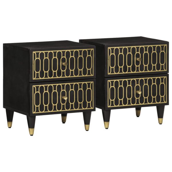 vidaXL Bedside Cabinet Set of 2 Black Solid Mango Wood 15.7x13.0x18.1 in