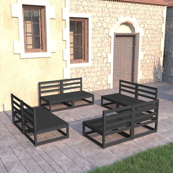 vidaXL Garden Lounge Set Black Solid Pine Wood Medium Modular