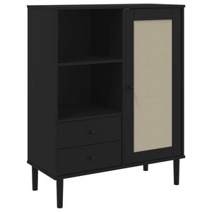 vidaXL Highboard Black Solid pine wood, engineered wood, poly rattan